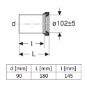 Króciec podłączeniowy odpływu do muszli wiszących d90 L180