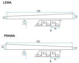 LISTWA SPADKOWA SZCZOTKOWANA 120 cm LEWA