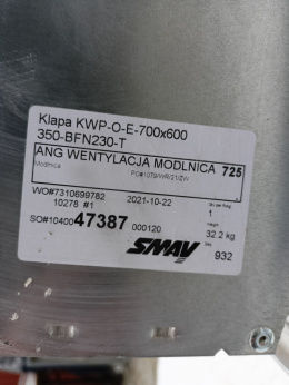 Klapa przeciwpożarowa odcinająca KWP-O-E-700x600 350-BFN230-T
